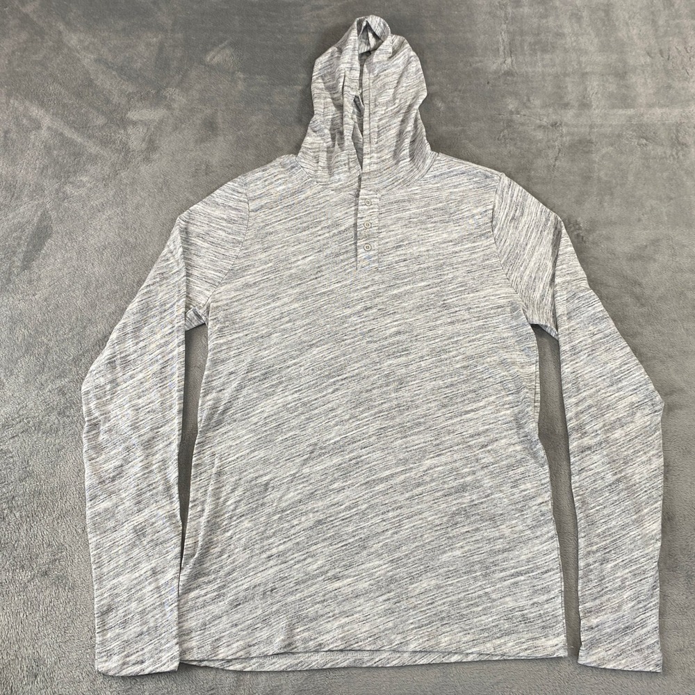 American Tall Henley Hoodie Mens Small Tall Grey Slub Knit Long Sleeve Shirt